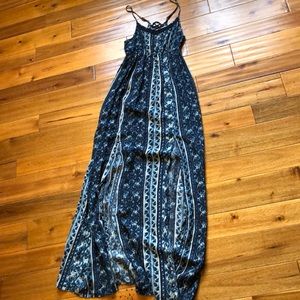 Blue maxi summer dress with slits